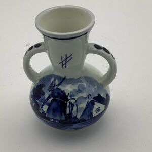 Delft Holland Blue and White Ceramic Windmill Mini Vase
